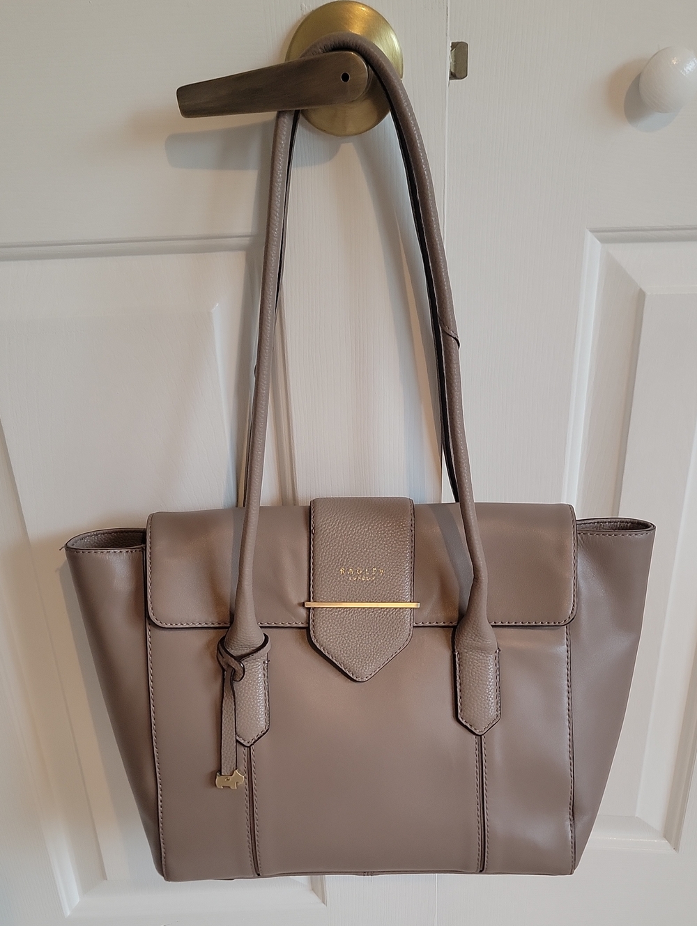 RADLEY LONDON Taupe Shoulder Satchel with Gold Accent
